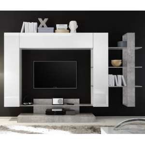 Iris Large Entertainment Unit In White Gloss And Cement Effect