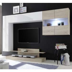 Iris Wall Entertainment Unit In White High Gloss And Samoa Oak
