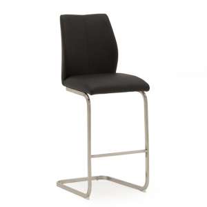 Irma Faux Leather Bar Chair In Black With Brushed Steel Legs