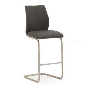 Irma Faux Leather Bar Chair In Grey With Brushed Steel Legs
