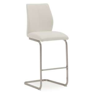 Irma Faux Leather Bar Chair In White With Brushed Steel Legs