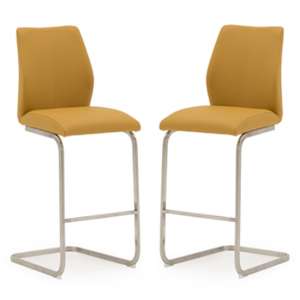 Irma Pumpkin Faux Leather Bar Chairs With Steel Legs In Pair