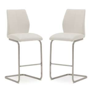 Irmak White Leather Bar Chairs With Steel Frame In Pair