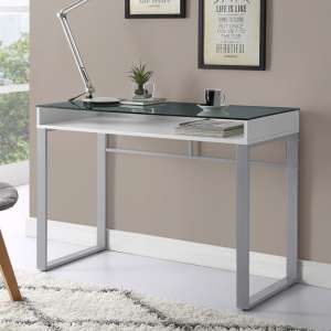 Irvine Clear Glass Computer Desk In White With Sleek Metal Base