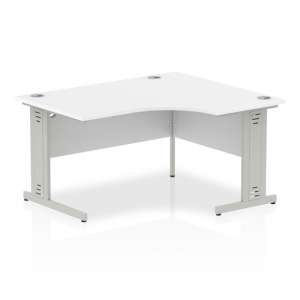 Isle 140cm White Right Computer Desk With Silver Managed Leg