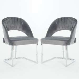 Isleworth Dark Grey Velvet Dining Chairs In Pair