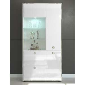 Isna High Gloss Display Cabinet In White With LED Lights