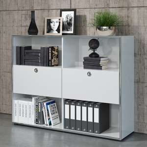 Isna High Gloss Home And Office Highboard In Light Grey
