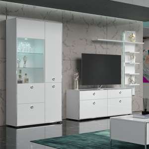 Isna High Gloss Living Room Furniture Set 1 In White With LED