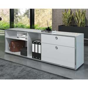 Isna High Gloss Home And Office Lowboard In Light Grey