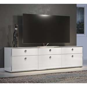 Isna High Gloss TV Stand With 3 Doors 3 Drawers In White