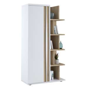 Iyla High Gloss Bookcase With 1 Door In White And Oak