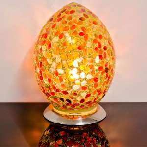Izar Medium Amber Flower Egg Design Mosaic Glass Table Lamp
