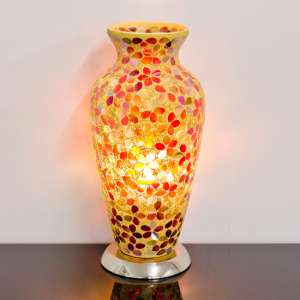 Izar Medium Amber Flower Design Mosaic Glass Vase Table Lamp