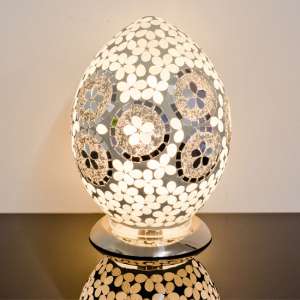 Izar Medium Art Deco Flower Egg Design Mosaic Glass Table Lamp