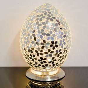 Izar Medium Mirrored Flower Design Mosaic Glass Egg Table Lamp