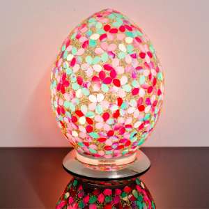 Izar Medium Pink Flower Egg Design Mosaic Glass Table Lamp