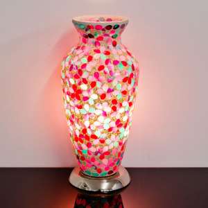 Izar Medium Pink Flower Design Mosaic Glass Vase Table Lamp