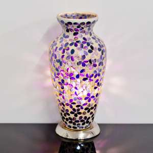 Izar Medium Purple Flower Design Mosaic Glass Vase Table Lamp
