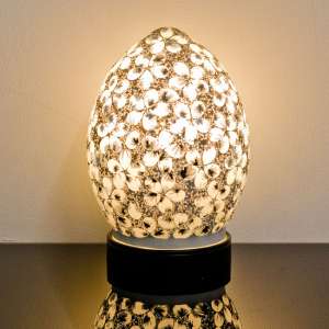 Izar Small White Flower Design Mosaic Glass Egg Table Lamp