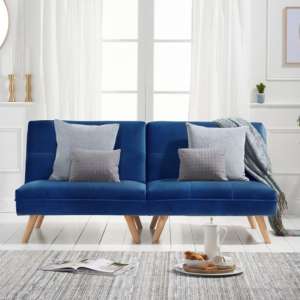 Izzoc Plush Velvet 3 Seater Fold Down Sofa Bed In Blue