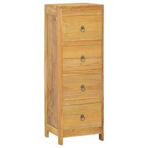 Jacop Solid Teak Wood Narrow Chest Of 4 Drawers In Natural