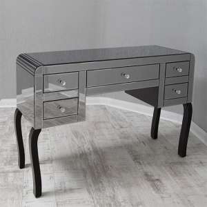 Jael Smokey Glass Dressing Table With 5 Drawers In Mirrored