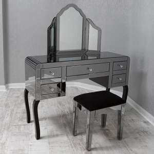 Jael Smokey Glass Dressing Table With Mirror And Stool
