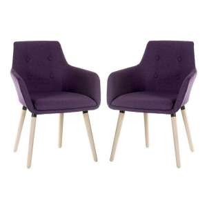 Jaime Fabric Reception Chair In Plum With Wood Legs In Pair