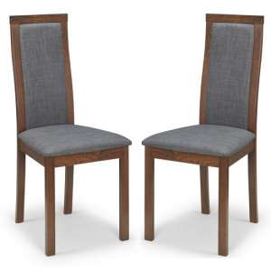 Machiko Dining Chairs In Walnut With Grey Linen Fabric In A Pair