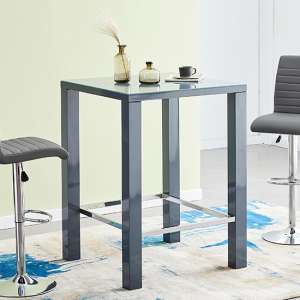 Jam Square Glass Top High Gloss Bar Table In Grey