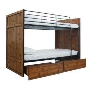 Rothes Bunk Bed In Vintage Oak With Black Frame And 2 Drawers