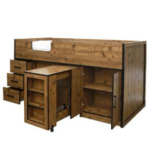 Rothes Wooden Mid Sleeper Bed In Vintage Oak With Black Frame