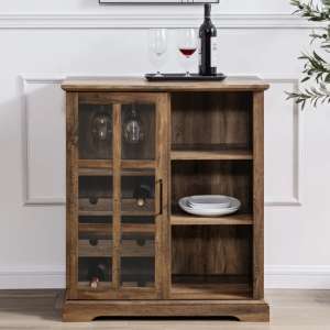 Jarrah Wooden Bar Cabinet With Sliding Door In Rustic Oak
