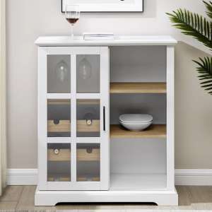 Jarrah Wooden Bar Cabinet With Sliding Door In White And Oak