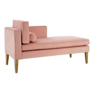 Jasmine Left Arm Lounge Chaise In Pink Velvet With Gold Legs