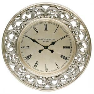 Jason Wall Clock Round In Antique Silver Leaf