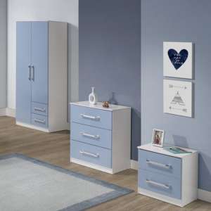 Ingrid 3Pc Bedroom Furniture Set In White And Blue High Gloss