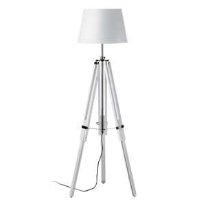 Jaspro White Fabric Shade Floor Lamp With Wooden Tripod Base