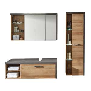 Java LED Bathroom Furniture Set 1 In Dark Cement Grey And Oak