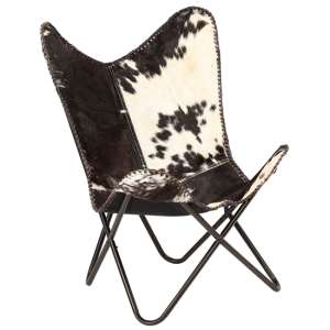 Javes Genuine Goat Leather Butterfly Chair In Black And White