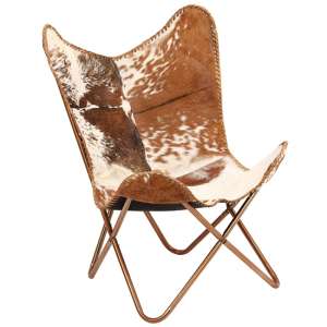 Javes Genuine Goat Leather Butterfly Chair In Brown And White