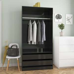 Jaxie High Gloss Open Wardrobe With 2 Drawers In Black