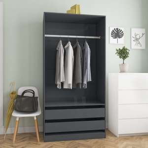 Jaxie High Gloss Open Wardrobe With 2 Drawers In Grey
