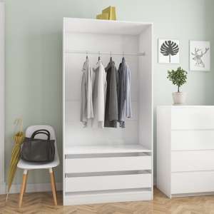 Jaxie High Gloss Open Wardrobe With 2 Drawers In White