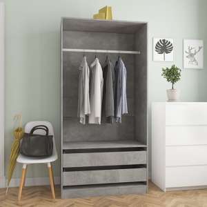 Jaxie Wooden Open Wardrobe With 2 Drawers In Concrete Effect