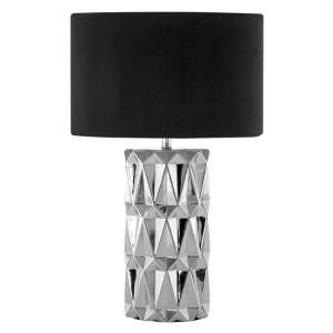 Jaxoca Black Fabric Shade Table Lamp With Silver Geometric Base