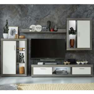 Jazz LED Living Room Furniture Set In White And Smokey Silver