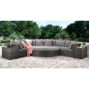 Jeana Corner Sofa With Poof And End Tables In Mixed Grey