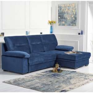Jennot Velvet Right Hand Facing Corner Sofa Bed In Blue